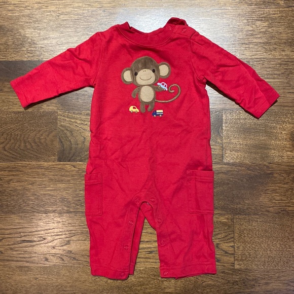 Gymboree 3-6 month red monkey one piece long sleeve snap outfit - Picture 1 of 3